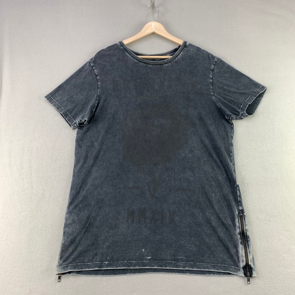 Brooklyn Calling MMXIV T-Shirt Mens Medium Black Acid Wash Side Zip